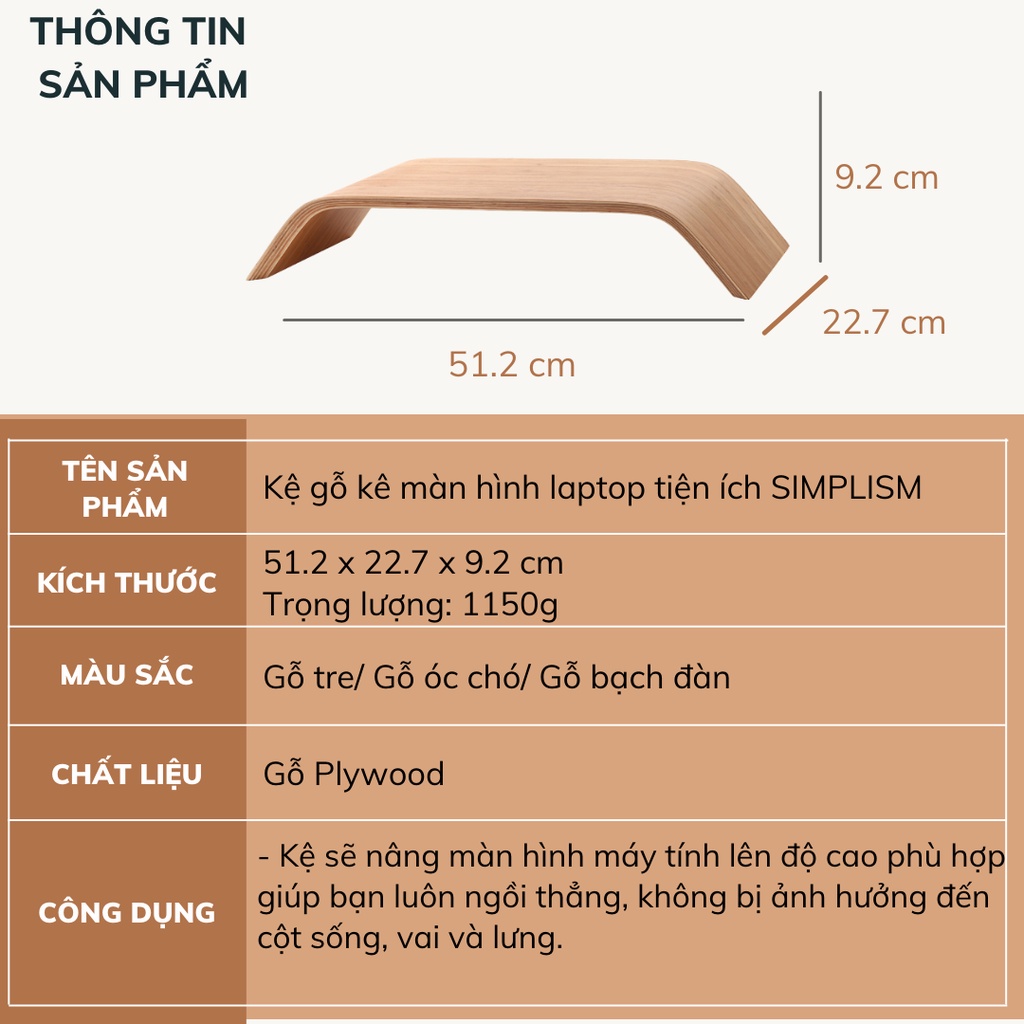 Kệ kê màn hình máy tính laptop gỗ Plywood cải thiện dáng ngồi DECOSA