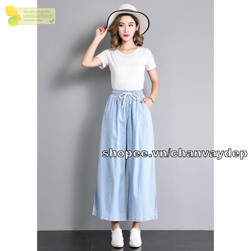 Quần denim ống rộng dạng dài MT390