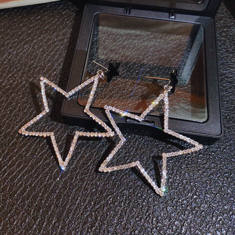 Bông tai JIUDUOLAN hình ngôi sao năm cánh rỗng lớn đính đá tinh tế phong cách Âu Mỹ