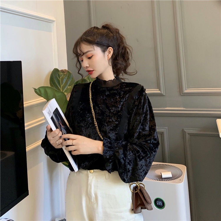 Áo sơ mi dài tay cổ đứng thiết kế mới thời trang theo phong cách hàn quốc dành cho nữ