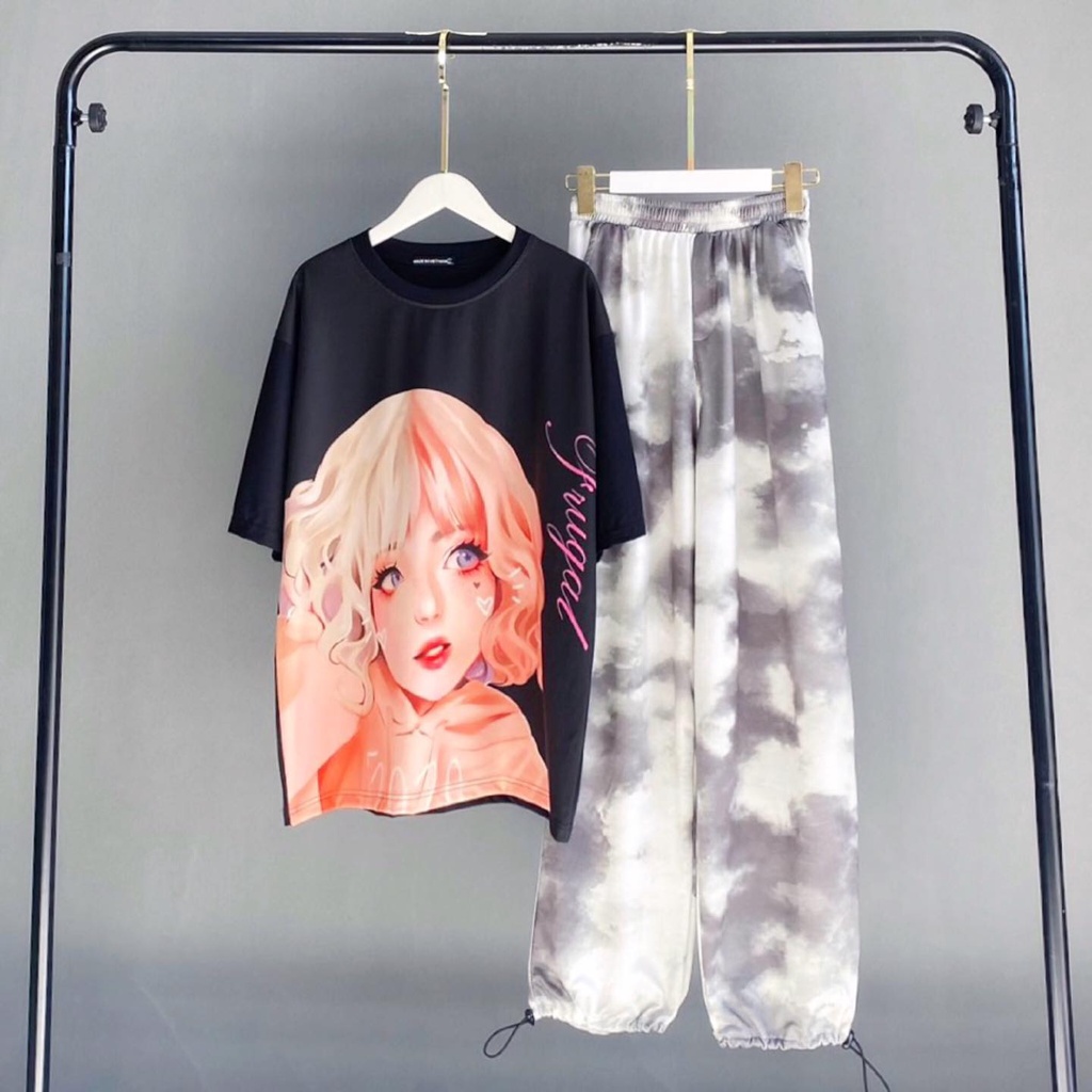 Quần Jogger 3D Ulzzang Unisex Jogger Loang Màu Dây Rút Lai Ống Rộng Xám Đậm - MM