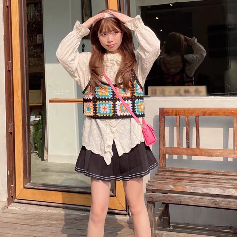 Áo Croptop Hai Dây Dệt Kim Khoét Rỗng Màu Cầu Vồng Cho Nữ