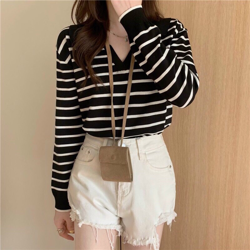 [FREESHIP - HÀNG LOẠI 1] ÁO LEN KẺ DÀI TAY QC 2 MÀU SIÊU XINH