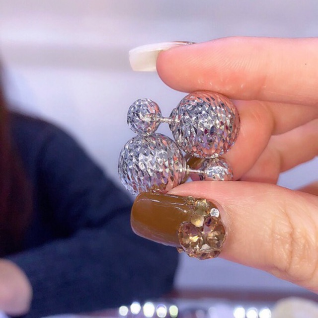 Khuyên tai quả trước sau hồ lô sành điệu bạc thật phay sáng có cả loại mạ vàng trắng