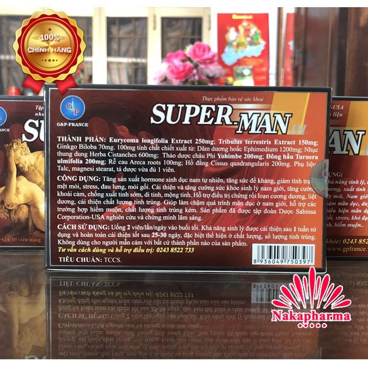 Super-Man 1h G&P France – Giúp bổ thận tráng dương, tăng cường sinh lý, tăng hormone nam, ngừa mãn dục sớm Superman GP