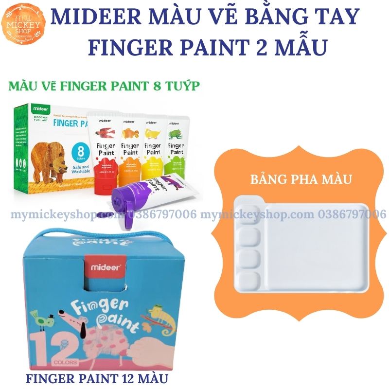 Màu vẽ bằng tay Hãng Mideer Finger Paint 1 hộp 8 tuýp 60ml an toàn cho bé