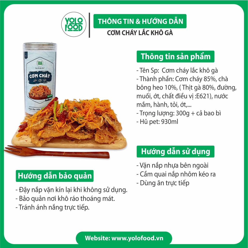 Cơm cháy lắc khô gà 300g YOLO FOOD đồ ăn vặt, chất lượng, cơm cháy khô gà, chiên mắm giòn rụm siêu cuốn, đóng hộp atvstp