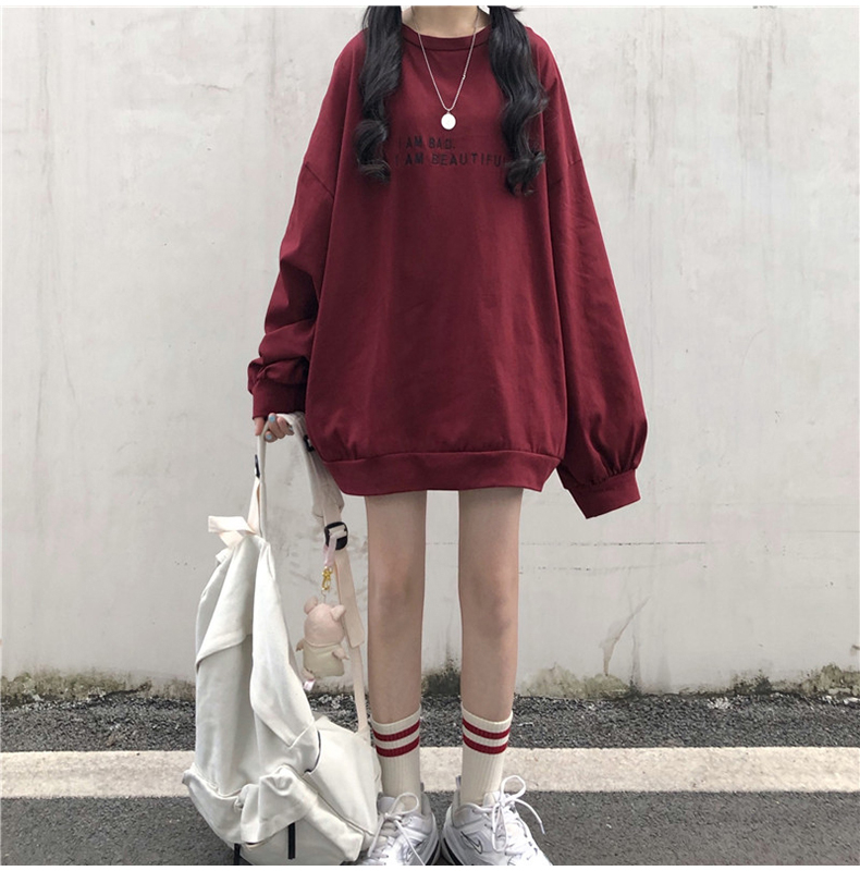 Áo sweatshirt SUXI tay dài dáng rộng in họa tiết chữ cái phong cách Hàn Quốc trẻ trung cá tính