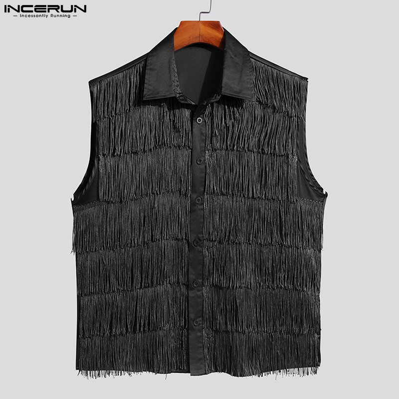 INCERUN Áo Sơ Mi Không Tay Viền Tua Rua Thời Trang Dự Tiệc Cho Nam