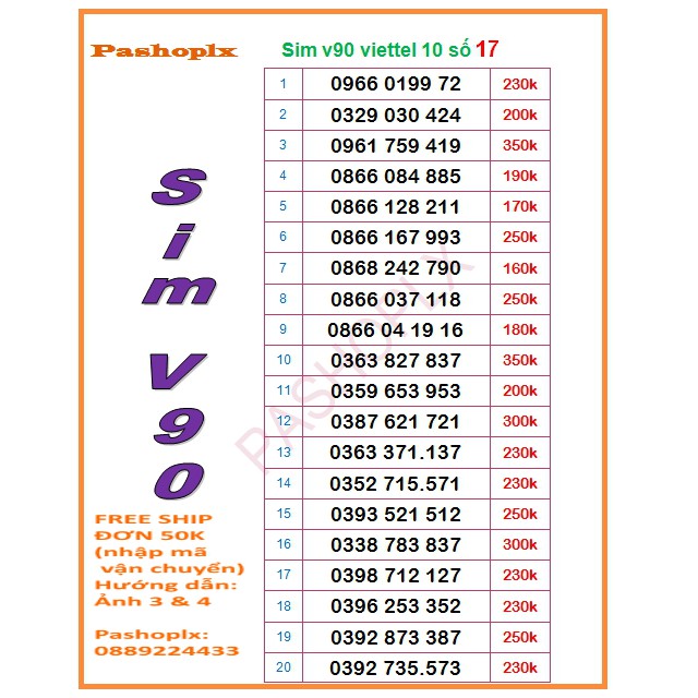 Sim v90 10 số 4g viettel 17 (60Gb nghe gọi miễn phỉ chỉ 90k mỗi tháng).