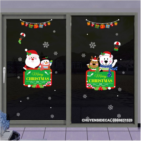 Decal dán tường Noel - Bảng Xanh chào đón lễ Vui Nhộn