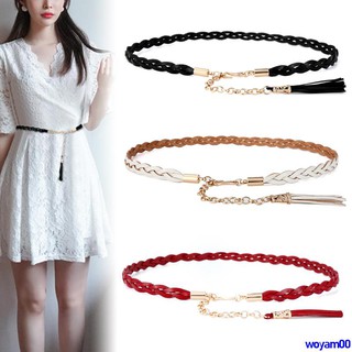 Thắt lưng dây da bện phối tua rua xinh xắn thời trang cho nữ