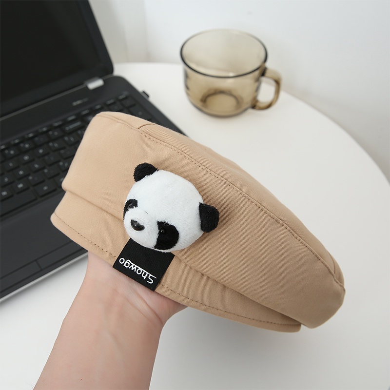 Mũ Beret Vải Satin In Chữ Và Gấu Hoạt Hình Phong Cách Hàn Quốc Dễ Phối Đồ Thời Trang Xuân Hè Cho Nữ