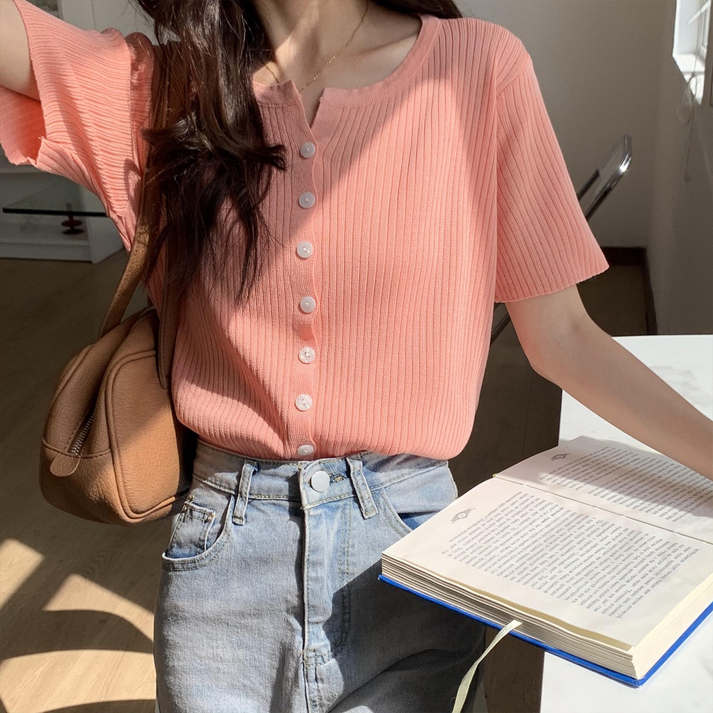 Áo khoác cardigan dệt kim tay ngắn cổ chữ V thời trang mùa hè Hàn Quốc 172091 cho nữ | BigBuy360 - bigbuy360.vn