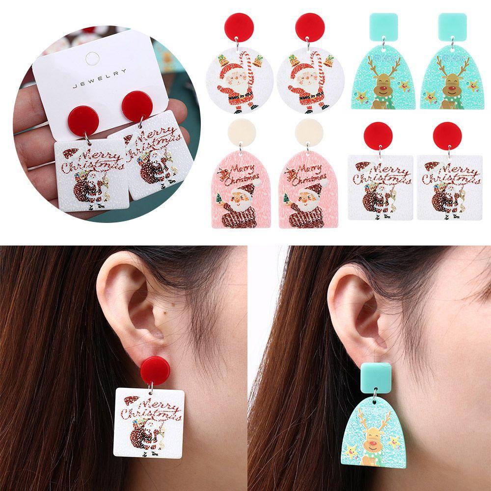 EUCA Bông Tai Bằng Acrylic Hình Hoa Tuyết &amp; Chuông Giáng Sinh Sáng Tạo