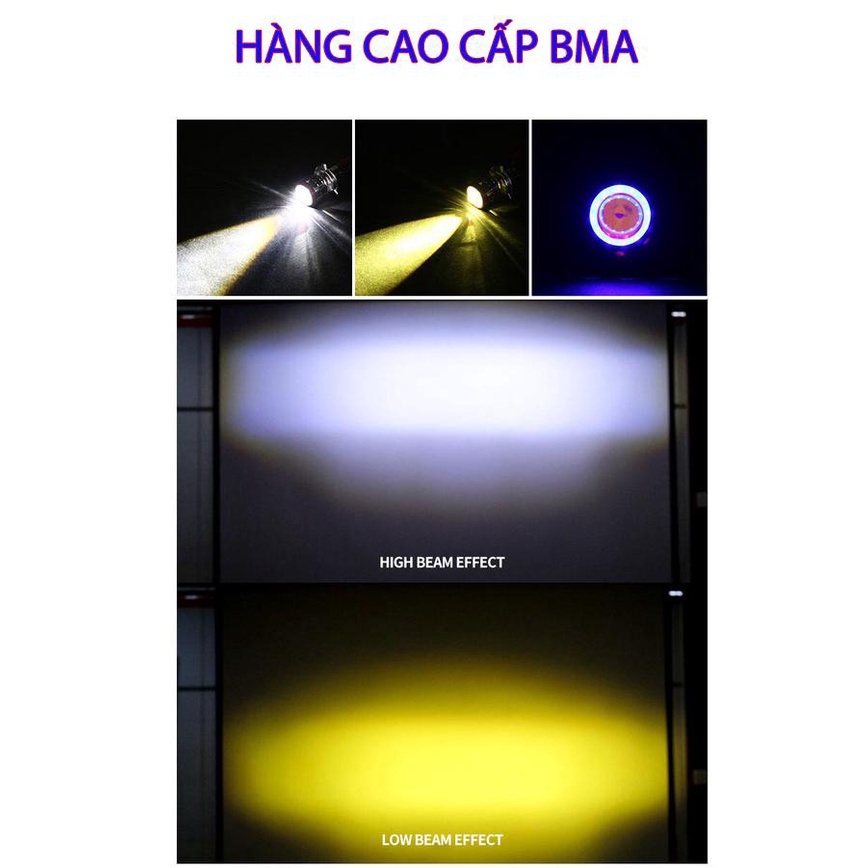 SIÊU PHẨM-Đèn pha led mini BMA chân H4-2 màu tích hợp pasing và mắt quỷ