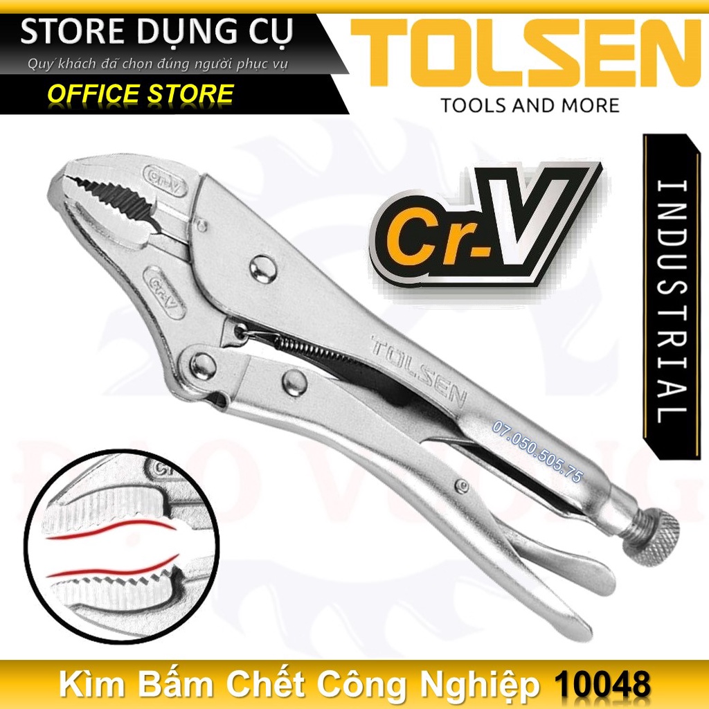 10"/250mm Kìm bấm khóa mỏ thẳng thép Cr-V chống gỉ sét Tolsen 10048 | Kìm bấm chết miệng cong 10049