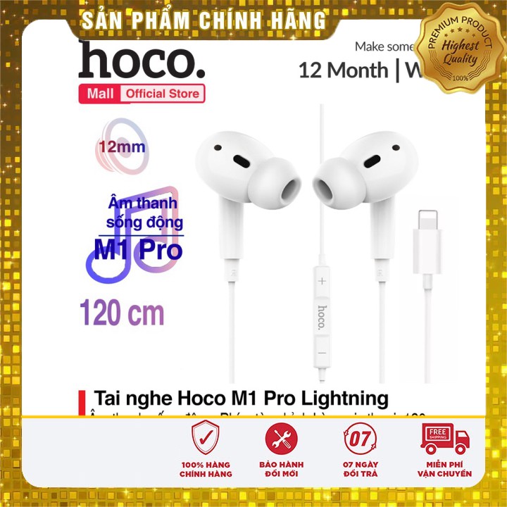 [ Giá siêu rẻ,chính hãng ] Tai Nghe Có Dây Hoco M1 Pro Lightning Dây Tráng Men TPE Điều Khiển Dây Thông Minh Dài 1.2M