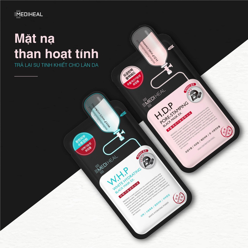 Mặt Nạ Than Hoạt Tính sạch sâu đều màu da Mediheal W.H.P White Hydrating Charcoal-Mineral Mask _ Mediheal Chính Hãng