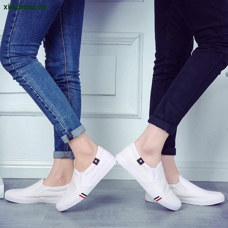 Giày lười vải canvas khử mùi màu trắng thời trang mùa hè phong cách Hàn Quốc cho nam nữ