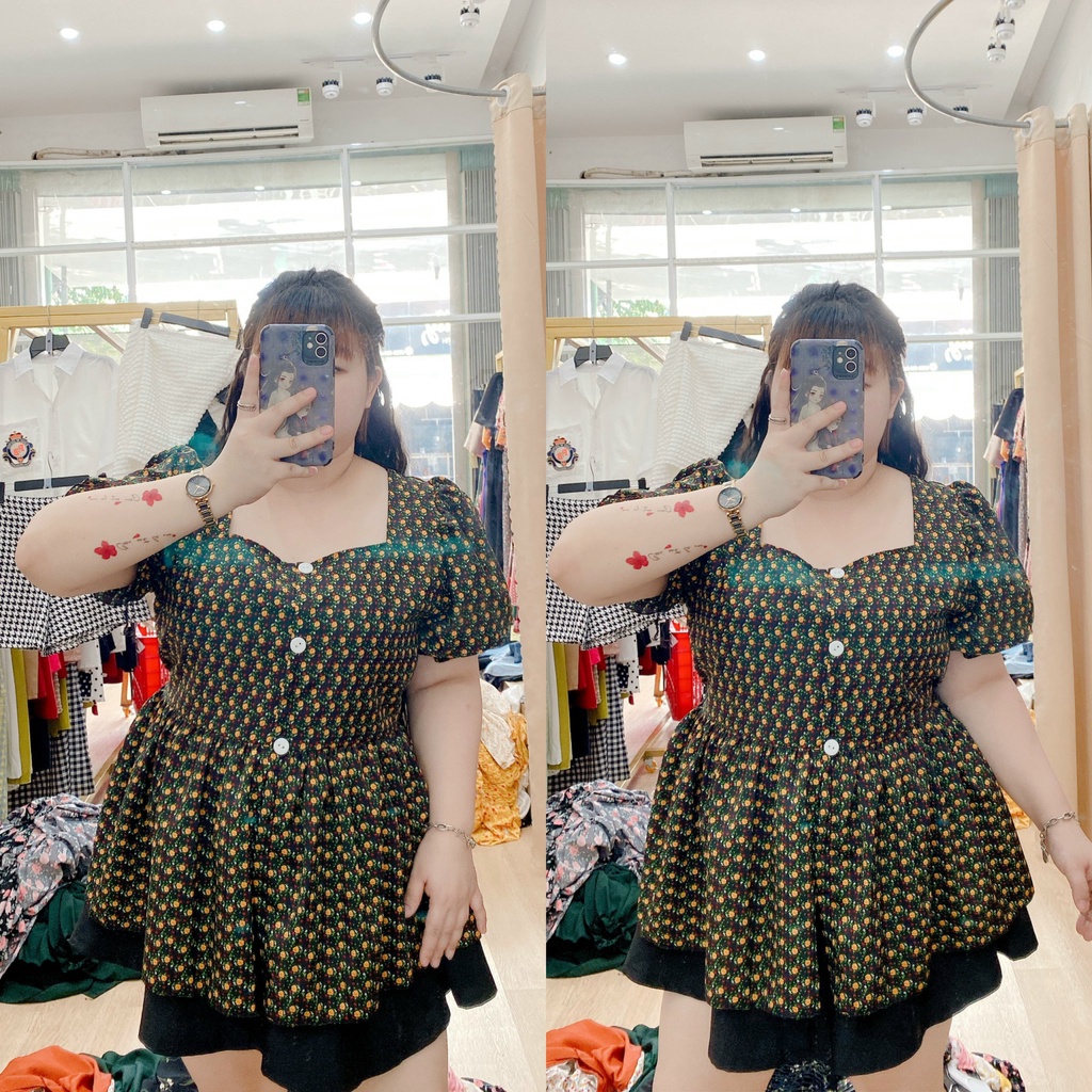Áo kiểu Bigsize babydoll cột nơ lưng 55-90kg. Hình thật Bụ Bẫm shop