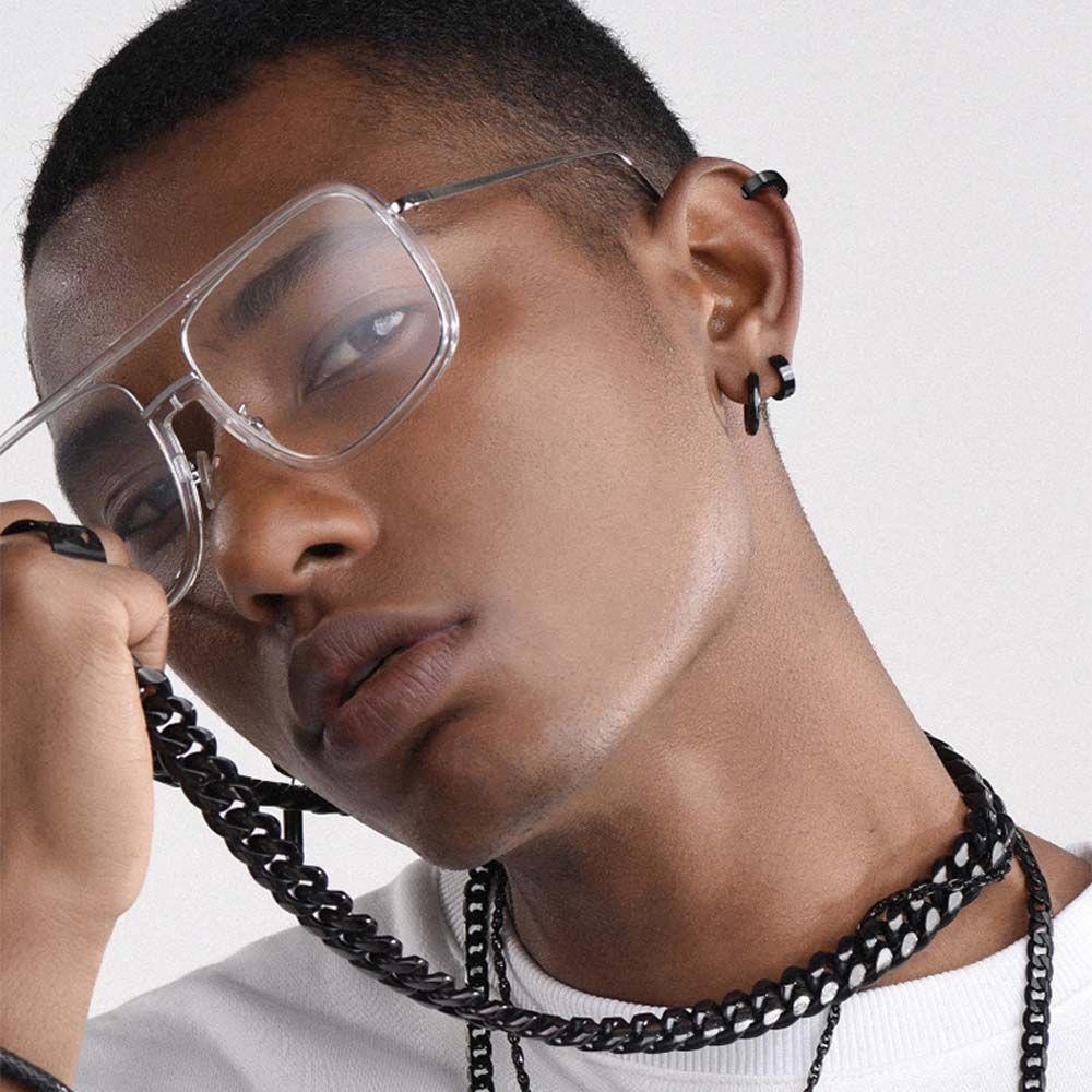 Bông Tai Tròn Bằng Titan Màu Đen Phong Cách Punk VANES1