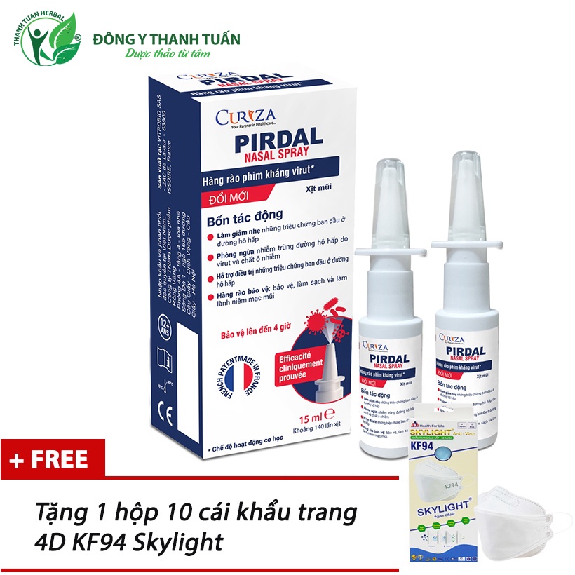 [Date xa + Quà tặng] Combo 2 Chai xịt mũi PIRDAL Nasal Spray 280 lần xịt - Lá chắn bảo vệ toàn diện đường hô hấp