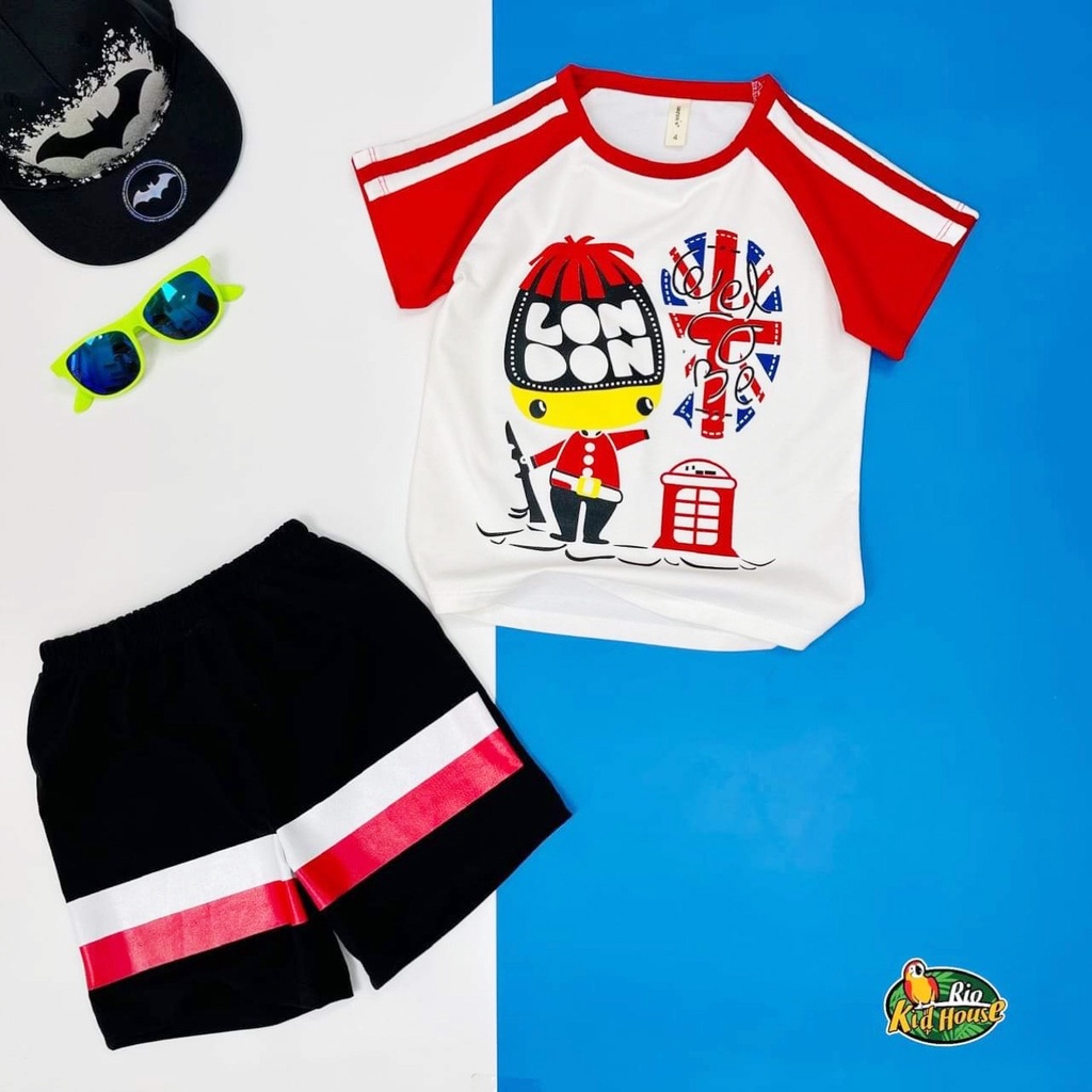 Đồ Bộ Tay Ngắn Bé Trai Lính Chì London - Áo Thun, Quần Sooc Trắng Đỏ Cao Cấp - Thoáng Mát, Thấm Hút Mồ Hôi Size 11-39Kg