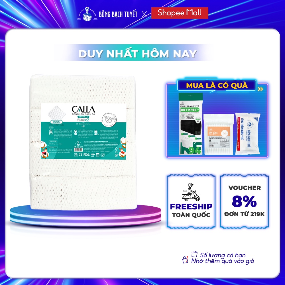 Bông tẩy trang làm sạch da Bông Bạch Tuyết Calla Sạch Sâu 500Gr