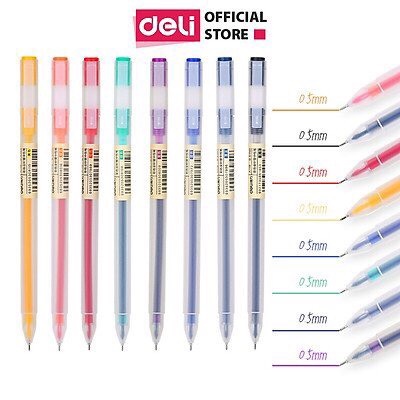Bút mực gel Deli A119 nhiều màu có nắp đậy, đầu bút 0.5mm dùng để trang trí sổ, viết Bullet journal.