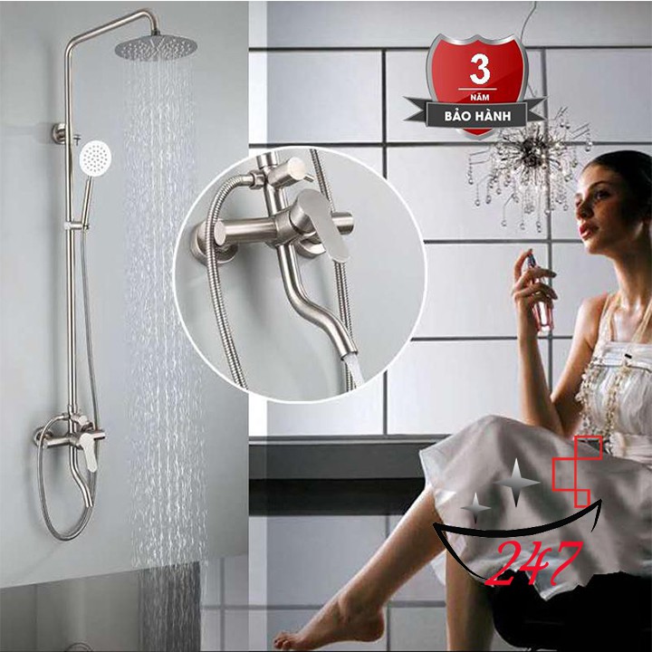 Sen cây tròn tắm đứng nóng lạnh inox 304 RA 8007 hàng cao cấp lõi chia lớn chảy nước mạnh .