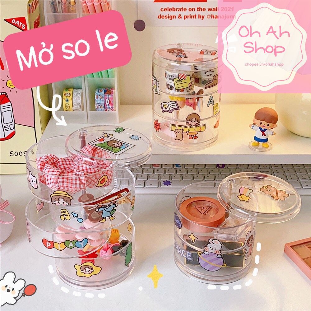 Hộp nhựa trong suốt đựng washi tape nhiều tầng 17x11cm