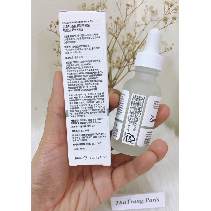 Serum Cấp Ẩm Chuyên Sâu, Phục Hồi Da Hư Tổn Hyaluronic 2% + B5 The Ordinary