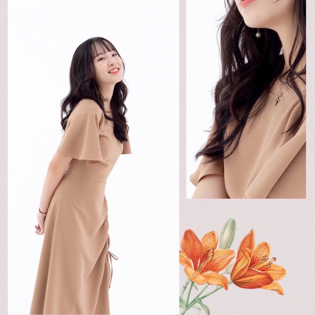 Đầm kem rút dây v2 (kèm hình thật) | BigBuy360 - bigbuy360.vn