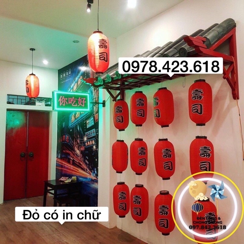 Combo 15 đèn lồng in chữ Nhật Bản màu đỏ, Hồng Kông Trung Quốc decor nhà hàng, khách sạn, khu du lịch, lễ hội
