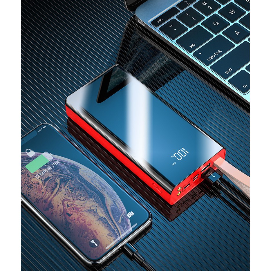 Sạc Dự Phòng- Cục sạc dự phòng - Sạc dự phòng  30000mah - Có đèn siêu sáng- Tặng kèm 2 cáp sạc