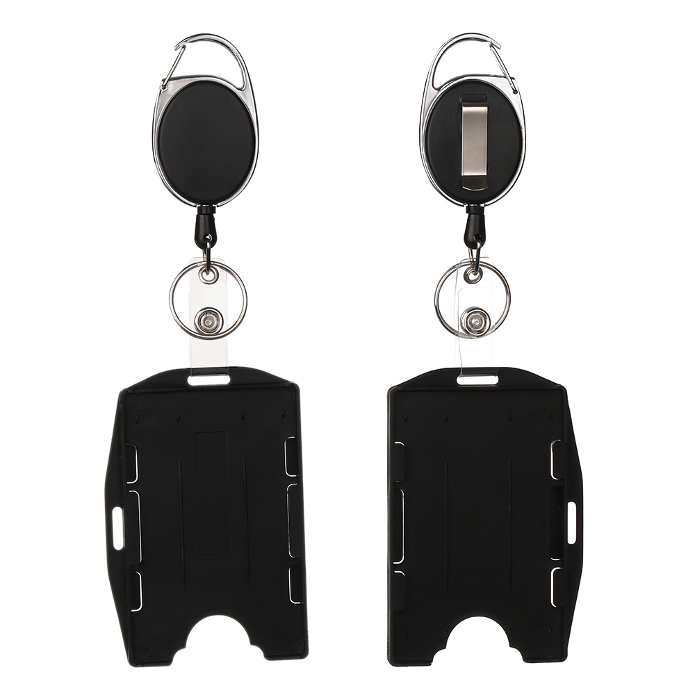 Bao đựng thẻ nhân viên / học sinh thiết kế 2 mặt có móc khóa dây rút bằng nhựa cứng bền bỉ đa năng