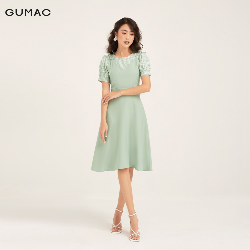 Đầm yếm nữ GUMAC phối sọc caro, trẻ trung đủ size đủ màu DB1102 | BigBuy360 - bigbuy360.vn