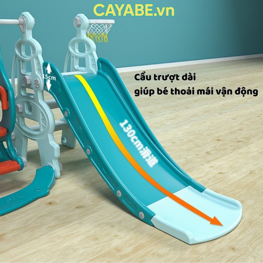 Cầu trượt - xích đu - bóng rổ - bóng đá - ném vòng tên lửa CAYABE cho bé màu hồng - xanh