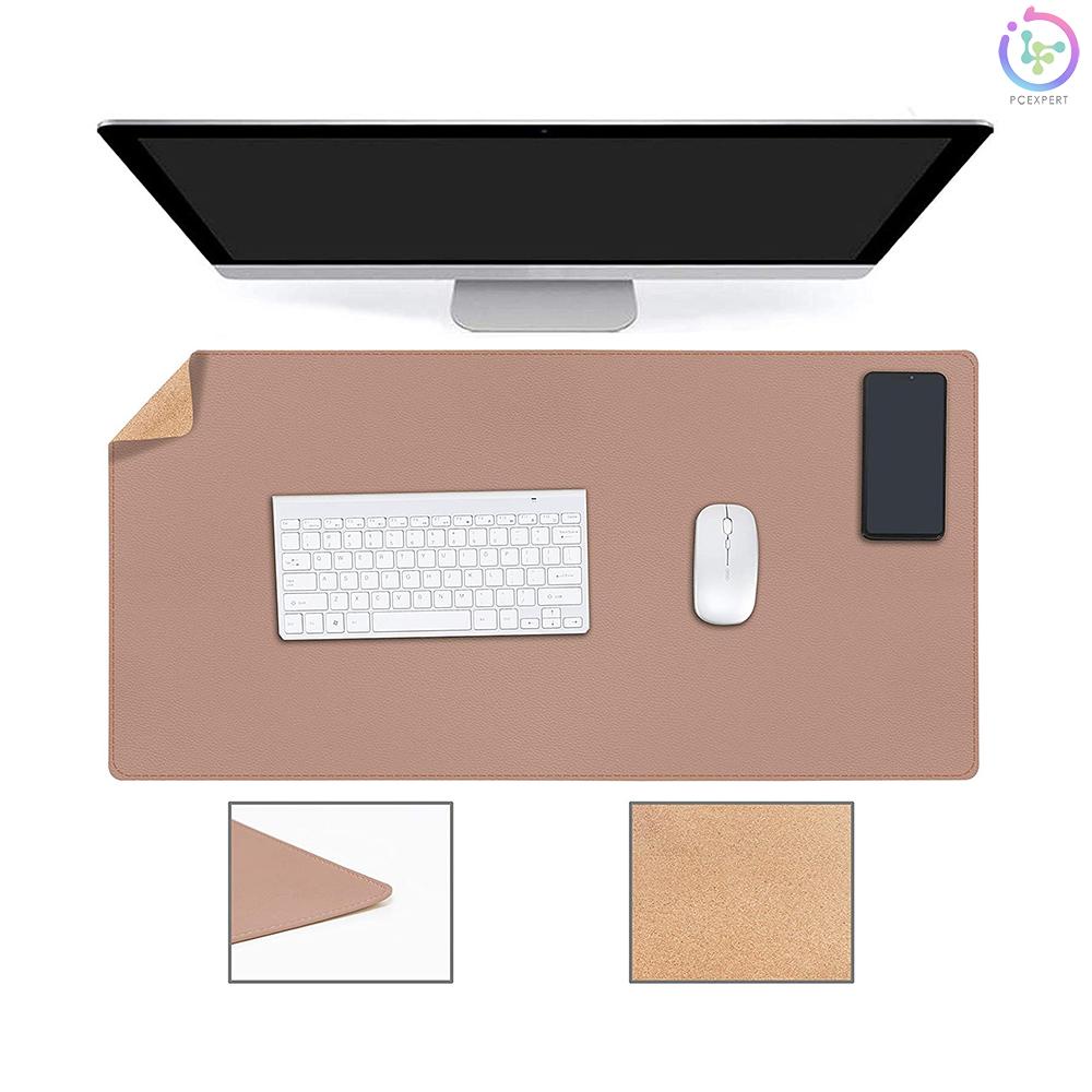 Double-Sided Mouse Pad Eco-friendly Cork PU Leather Desk Mat Waterproof Dustproof Mouse Mat for Home Office Game Brown 60*35cm