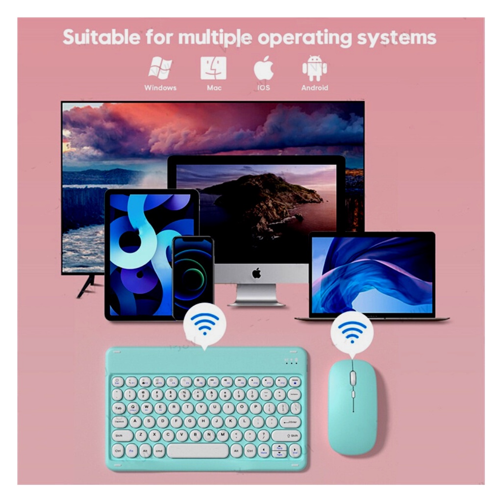 Bộ Bàn Phím Văn Phòng Và Chuột Bluetooth Không Dây 10 inch Gọn Nhẹ Cho iPad Android Tablet Windows Laptop