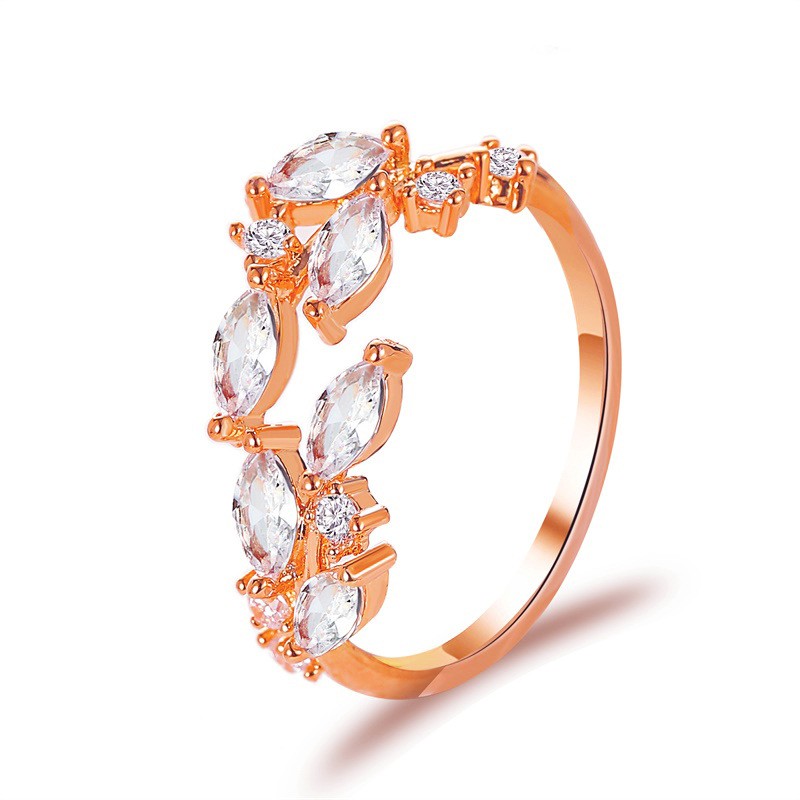 Nhẫn đính đá zircon thiết kế hình chiếc lá phong cách Hàn Quốc đơn giản