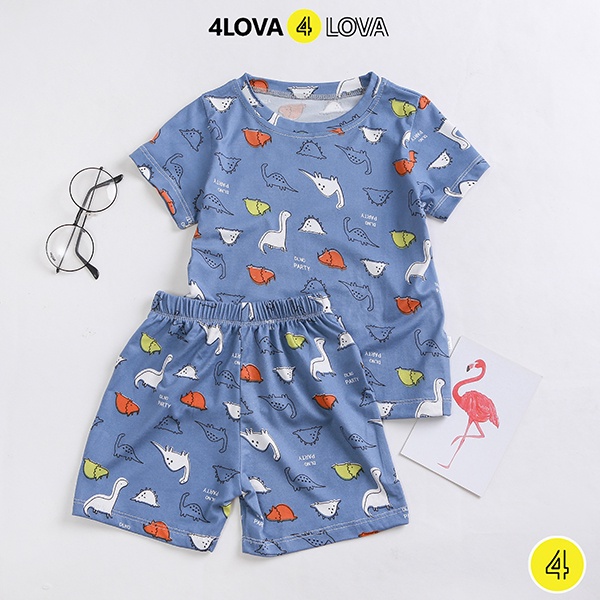 Bộ quần áo thun cộc tay cho bé hoạt hình unisex 4LOVA chất cotton lạnh mềm, mát hàng chính hãng KID007