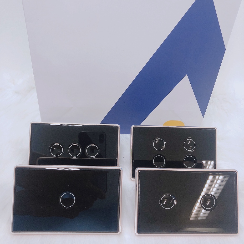 Công tắc cảm ứng nút lõm zigbee tuya, Công tắc zigbee tuya viền vàng cao cấp