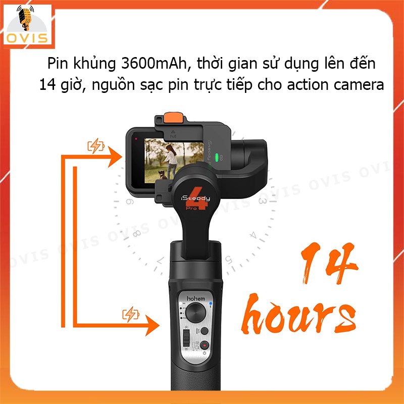 HOHEM iSteady Pro 4 - Gimbal Bluetooth Cho Gopro 11 10 9 8.. Tay Cầm Chống Rung 3 Trục Cho Camera Action Chống Nước IPX4