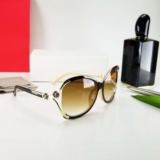 Mắt kính mát nữ màu nâu trà, gọng màu trắng kem - Form ôm mặt - Bảo hành 12 tháng - Đạt chuẩn UV400 - Giá sỉ