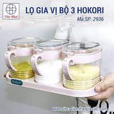 Bộ 3 lọ gia vị Hokori kèm thìa thông minh nhựa Việt Nhật (MS: 2936) - Hũ đựng gia vị có nắp đậy tiện lợi