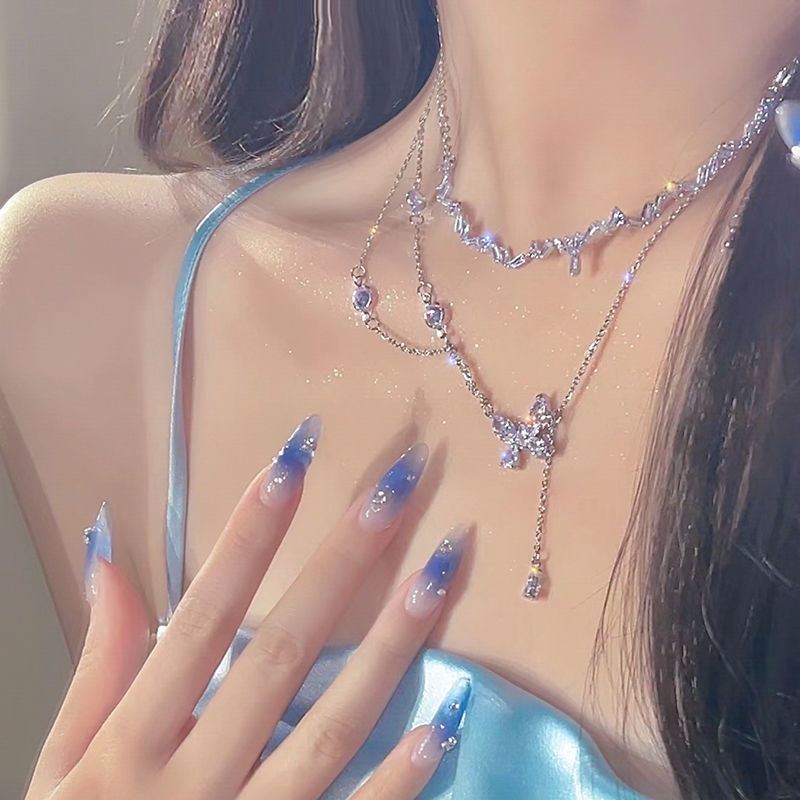 Dây Chuyền Mặt Hình Bướm Đính Đá Zircon Giọt Nước Sang Trọng