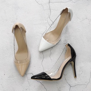 ORDER Guốc cao gót mũi nhọn phối quai trong