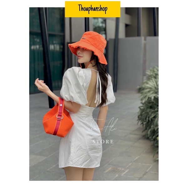 ĐẦM TRẮNG TAY BỒNG CUT OUT LƯNG [kèm ảnh thật ]
